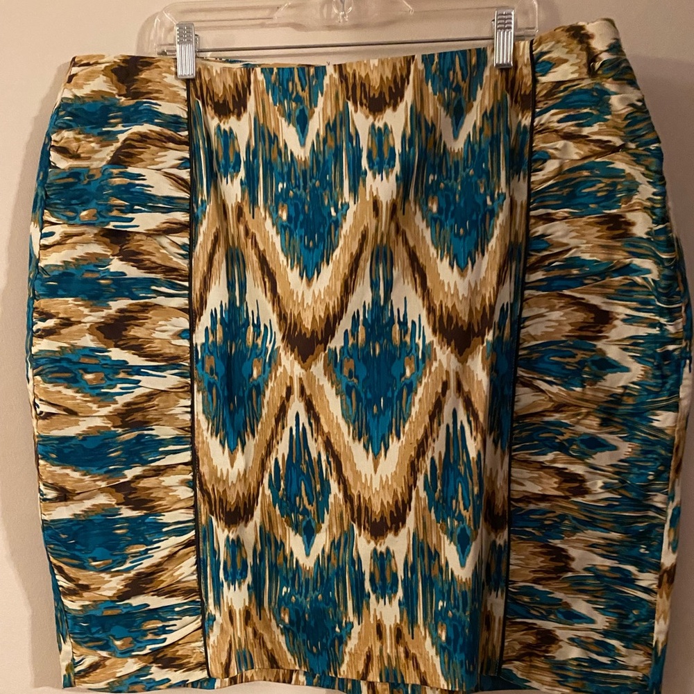 Ashley Stewart turquoise brown beige geometric design size 20W
